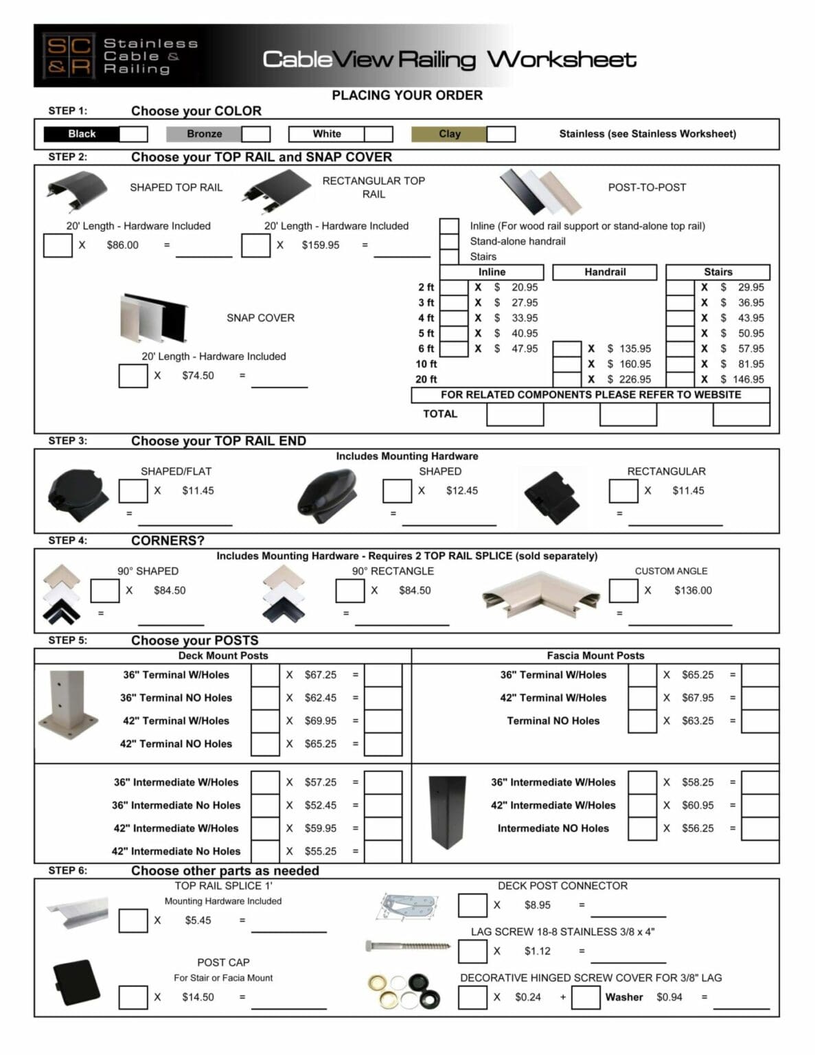 Aluminum System Planning Form | Stainless Cable Railing