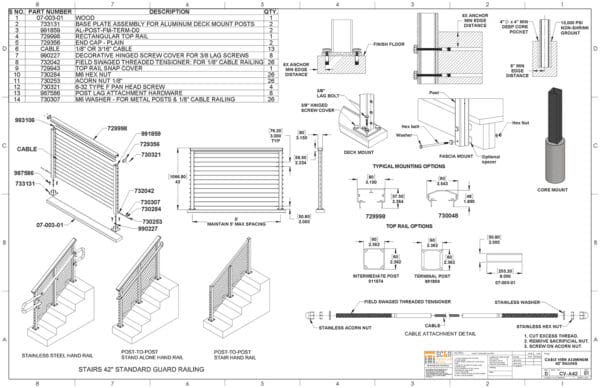 CableViewTM Aluminum | Stainless Cable Railing