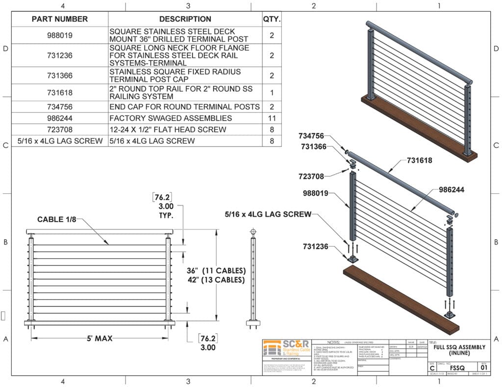 CableViewTM Stainless Square | Stainless Cable Railing