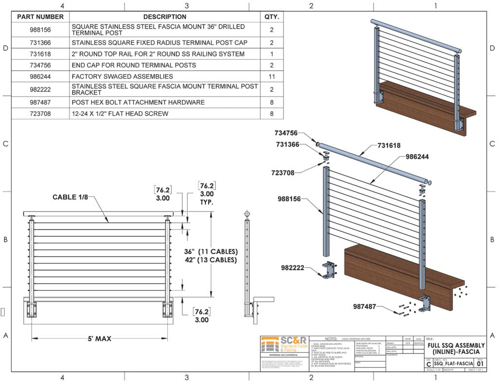 CableViewTM Stainless Square | Stainless Cable Railing