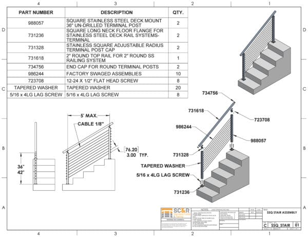 CableViewTM Stainless Square | Stainless Cable Railing